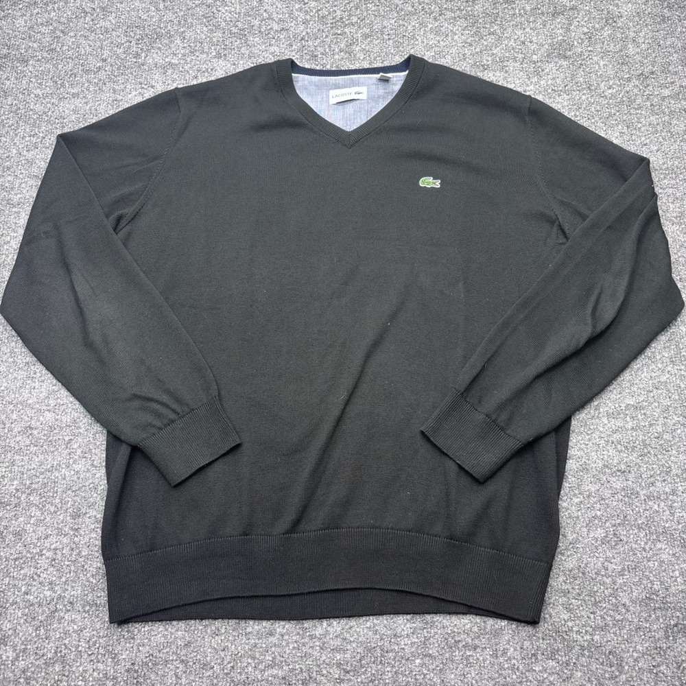Lacoste Mens V-Neck Cotton Sweater Black AH0347 Size US L FR 5 Crocodile Logo